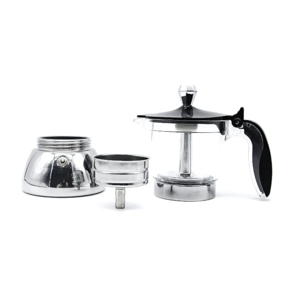 Cafetera Moka Italiana Trasparente en Acero Inoxidable de 200ml y 300ml