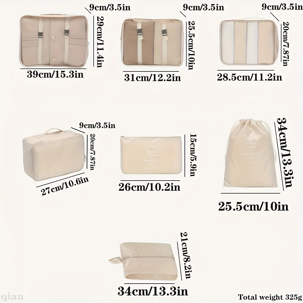 Set Organizador para Maleta de Viaje de 7 Piezas de Tela – Colores Variados