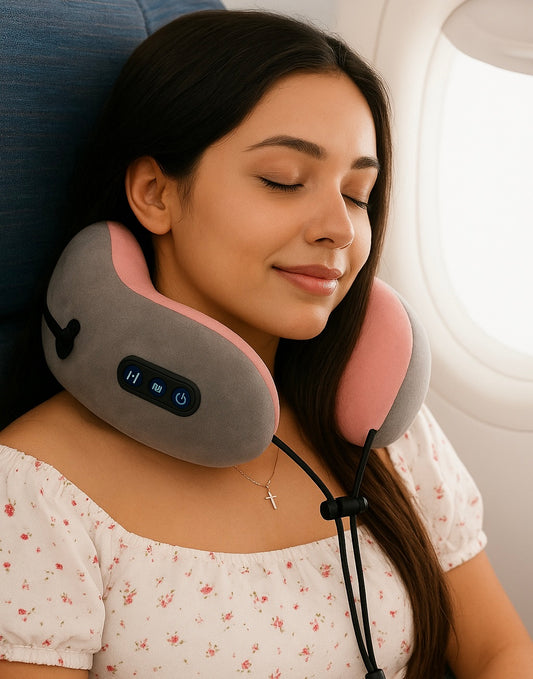Almohada Viajera con masajeador incorporado.