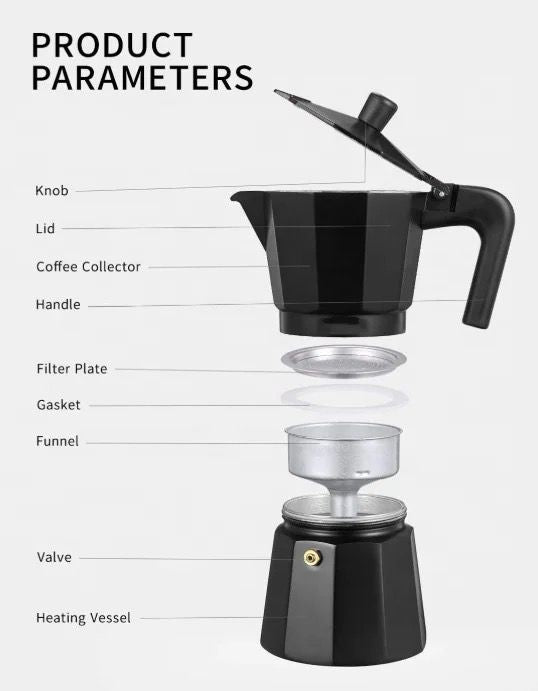 Cafetera Moka Italiana Negra 300ml 9 Tazas