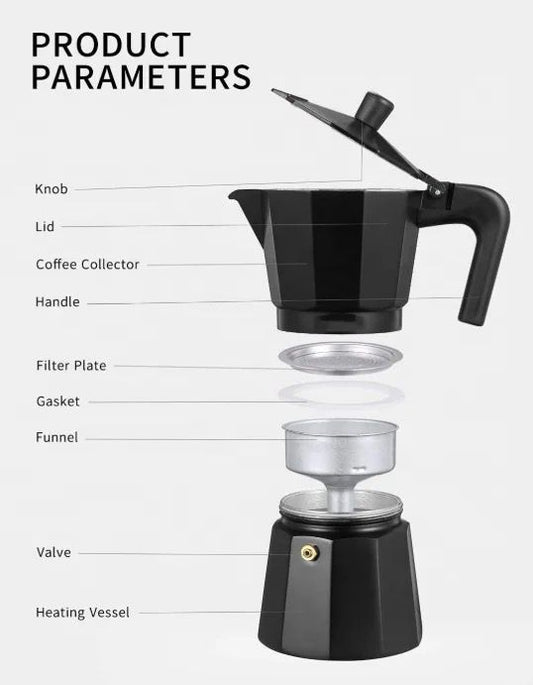 Cafetera Moka Italiana Negra 300ml 9 Tazas