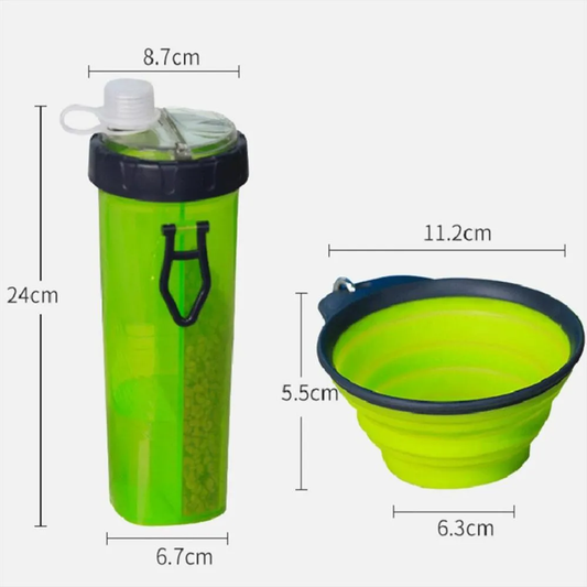 Vaso Portátil 2 en 1 Mascotas - Croquetas y Agua + Plato Plegable