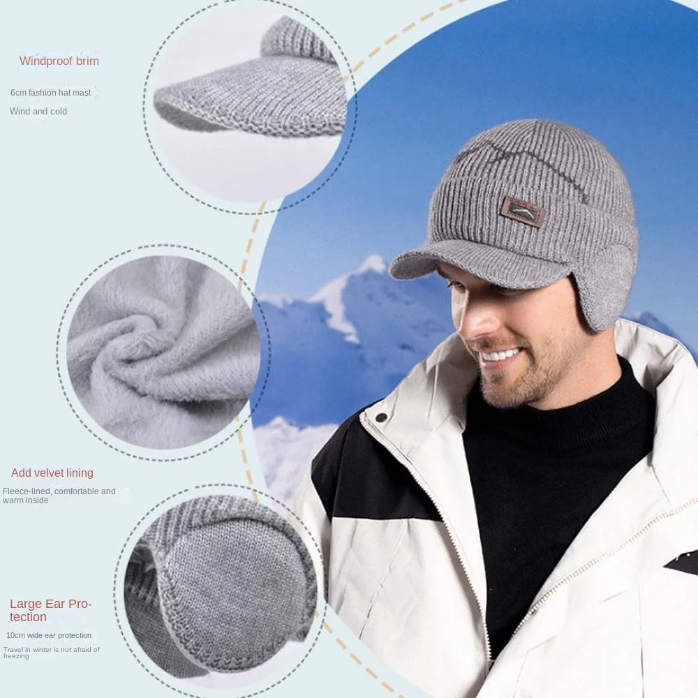 Gorra de lana para hombre con tapa oídos para invierno