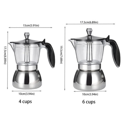 Cafetera Moka Italiana Trasparente en Acero Inoxidable de 200ml y 300ml