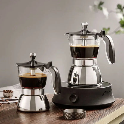 Cafetera Moka Italiana Trasparente en Acero Inoxidable de 200ml y 300ml